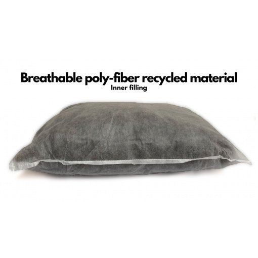 Inner filling is made of breathable poly-fibers from recycled material